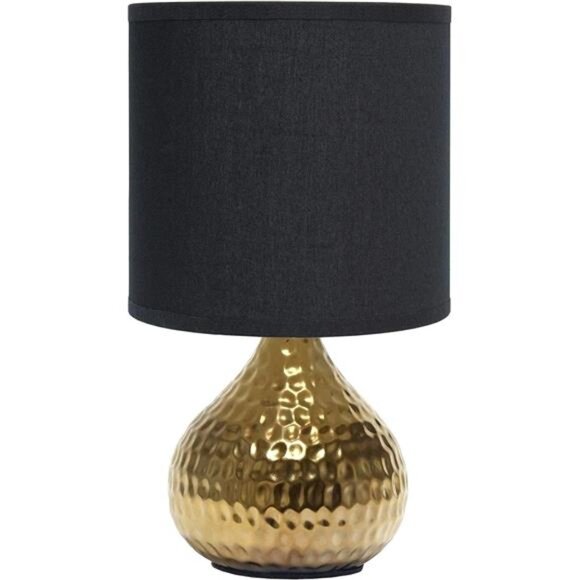 Gold hammered table lamp small black shade nightstand light modern home decor - Picture 7 of 7